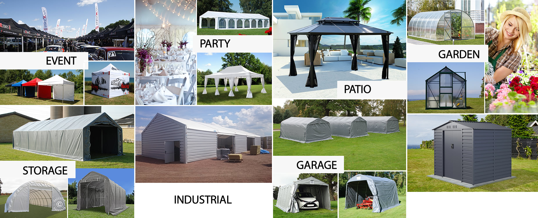 Marquees,pop-up gazebos,storage shelters,garage tents,greenhouses,polytunnels, garden sheds